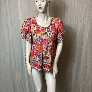 FARM Rio Spring Bananas Pintuck Blouse; Size: XL